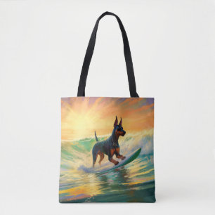 Bolso De Tela Pintura Doberman Beach Surfing