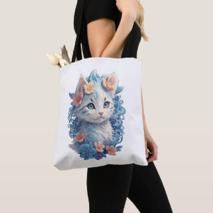 Bolso De Tela Pintura en acuarela de gato adorable con salpicadu