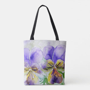 Bolso De Tela Pintura en acuarela de viola púrpura pensamiento
