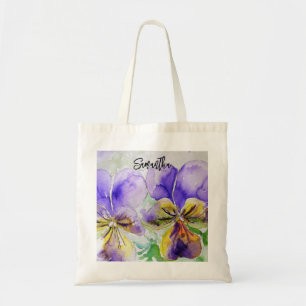 Bolso De Tela Pintura en acuarela de Viola Púrpura Pensamiento