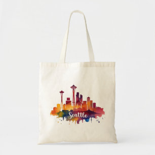 Bolso De Tela Pintura en acuarela del horizonte de Seattle