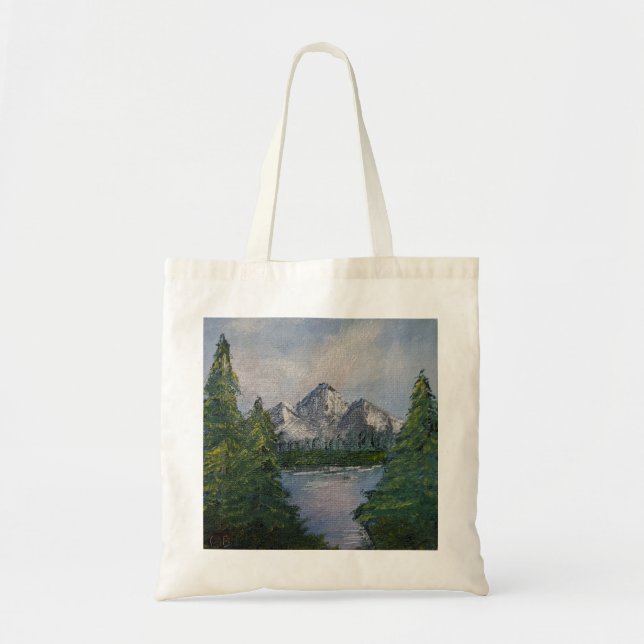 Bolso De Tela Pintura estilo Bob Ross #2 (Frente)