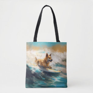Bolso De Tela Pintura finlandesa de Lapphund Beach Surfing