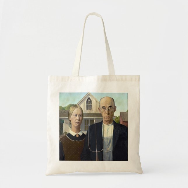 Bolso De Tela Pintura gótica estadounidense de Grant Wood (Frente)