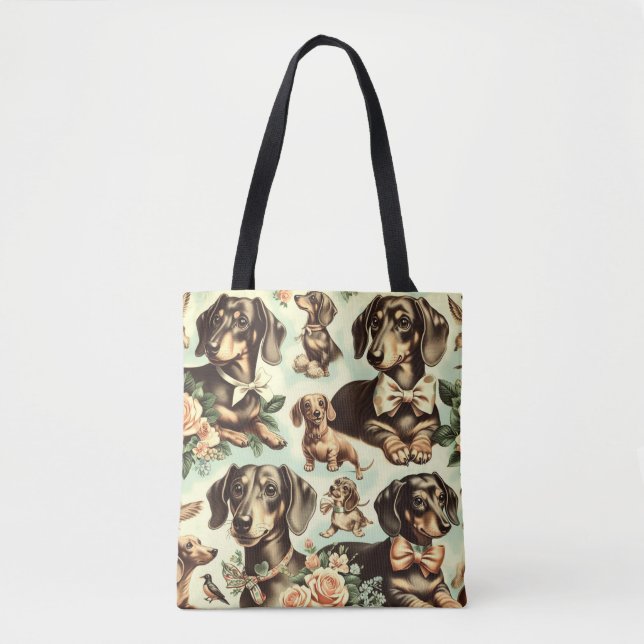 Bolso De Tela Pintura inmaculada de Dachshund (Anverso)