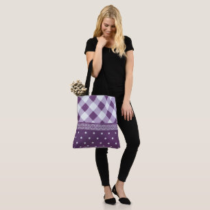 Bolso De Tela Pintura morada de damasco floral de punto de polka