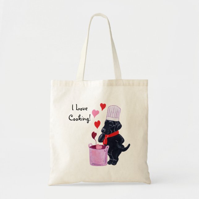 Bolso De Tela Pintura negra del cocinero de Labrador (Frente)