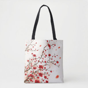 Bolso De Tela Pintura oriental del estilo, flor del ciruelo en