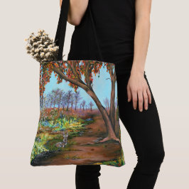 Bolso De Tela Pintura original de árbol de otoño y conejo