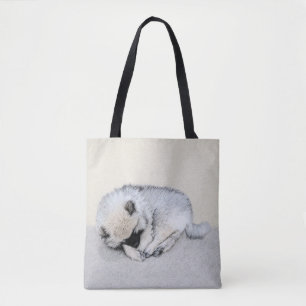 Bolso De Tela Pintura original de cachorro Keeshond dormindo Art