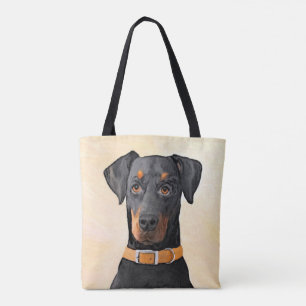 Bolso De Tela Pintura original de Doberman Pinscher sin cortar