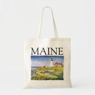 Bolso De Tela Pintura principal de la acuarela de Maine del faro