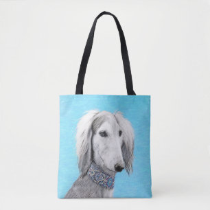 Bolso De Tela Pintura Saluki (plateada) - Arte Perro Original.