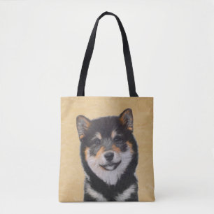 Bolso De Tela Pintura Shiba Inu (Negro y Tan) - Arte de perro