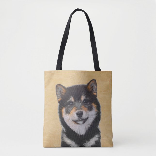Bolso De Tela Pintura Shiba Inu (Negro y Tan) - Arte de perro (Anverso)