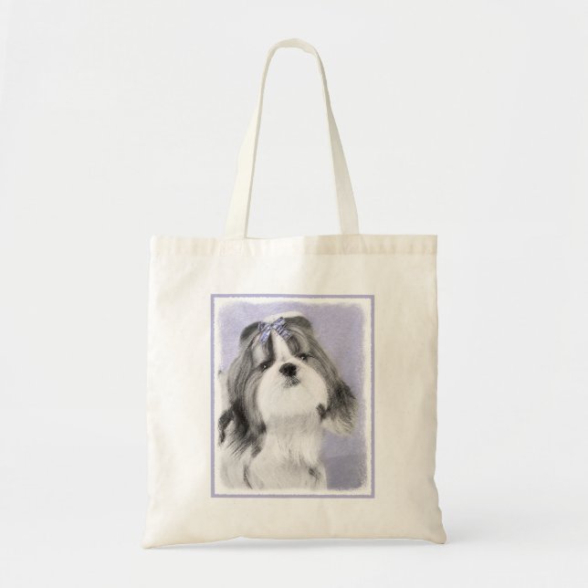 Bolso De Tela Pintura Shih Tzu - Arte Perro Original. (Frente)