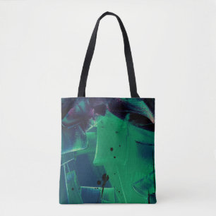BOLSO DE TELA PINTURA VERDE Y AZUL ABSTRACTA