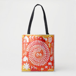 Bolso De Tela Pintura warli - dibujo a mano tradicional del anci