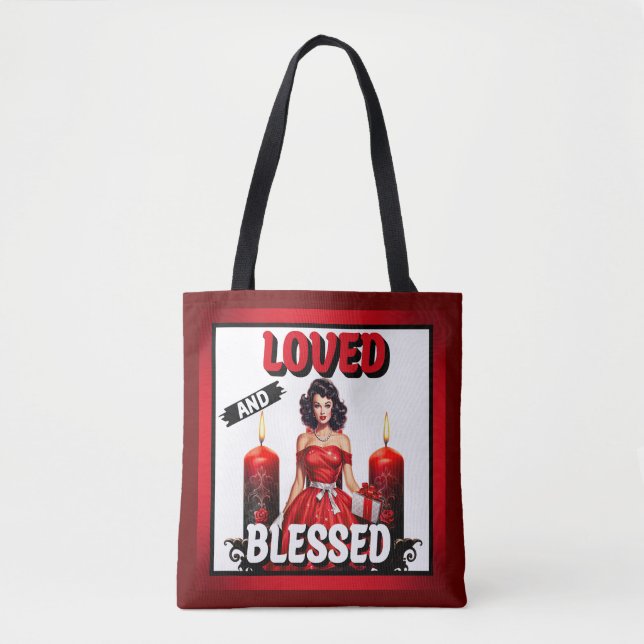 Bolso De Tela Pinup Retro Amada y Bendecida (Anverso)