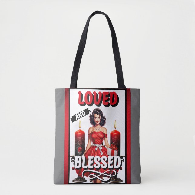 Bolso De Tela Pinup Retro Amada y Bendecida (Anverso)