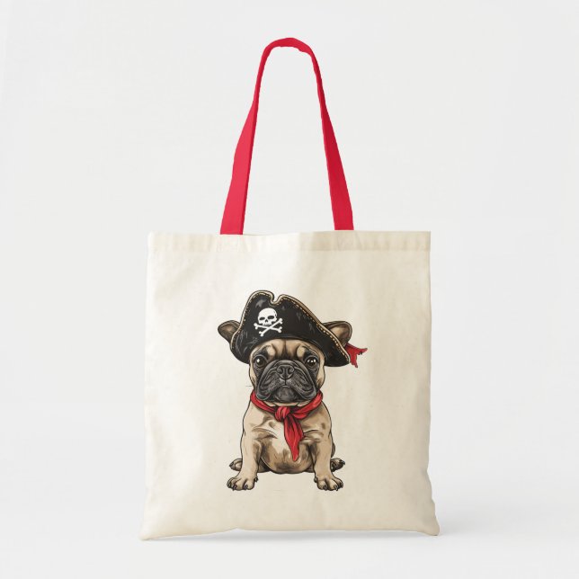 Bolso De Tela Pirata Bulldog francés Skull Crossbone (Frente)