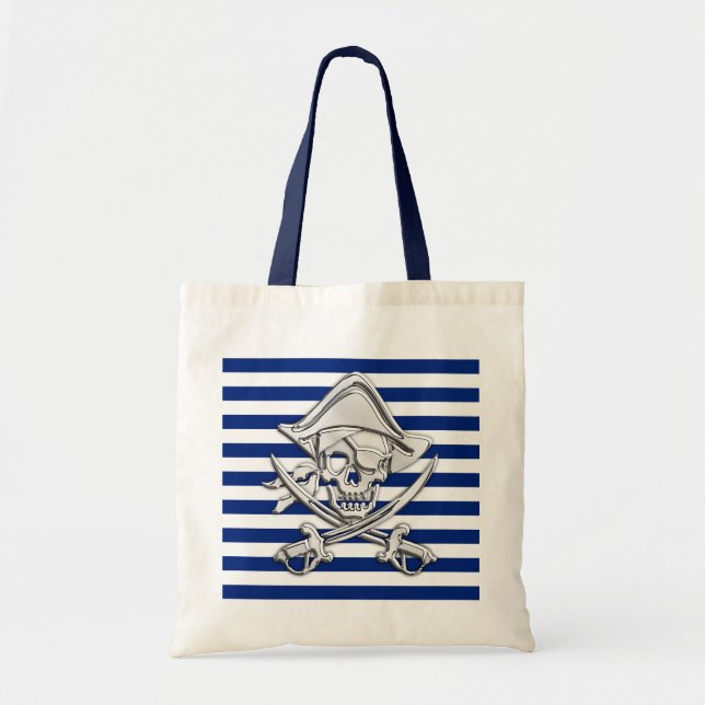 Bolso De Tela Pirata plateado en franjas náuticas (Frente)
