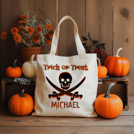 Bolso De Tela Pirate Skull Custom Name Trick o Trek Bag