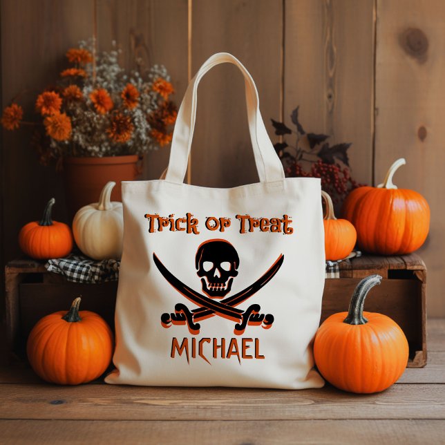Bolso De Tela Pirate Skull Custom Name Trick o Trek Bag (Subido por el creador)