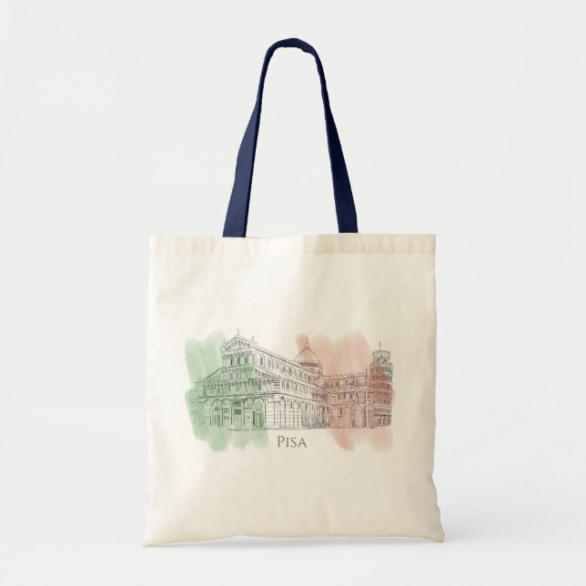 Bolso De Tela Pisa Italia Torre de Pisa Pabellón Italiano Pluma  (Frente)