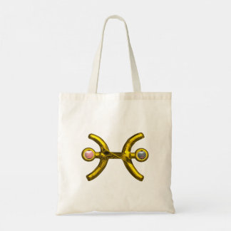 Bolso De Tela PISCES Oro Zodiac Rótulo de cumpleaños, Perlas ros