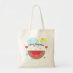 Bolso De Tela Pista de sandía, texto "Amo el verano"