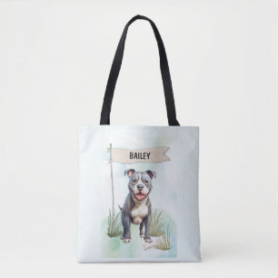 Bolso De Tela Pit Bull Terrier Acuarela Perro Personalizado