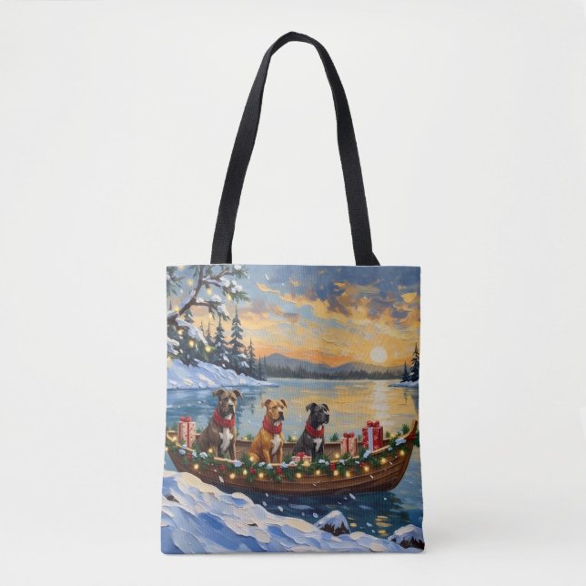 Bolso De Tela Pitbull Christmas Boat Holiday (Anverso)