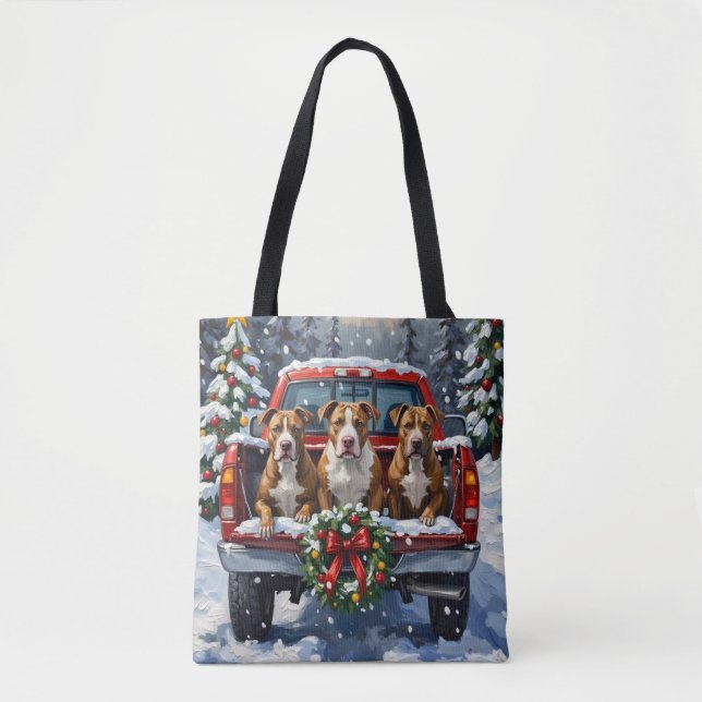 Bolso De Tela Pitbull Christmas Red Truck Holiday (Anverso)