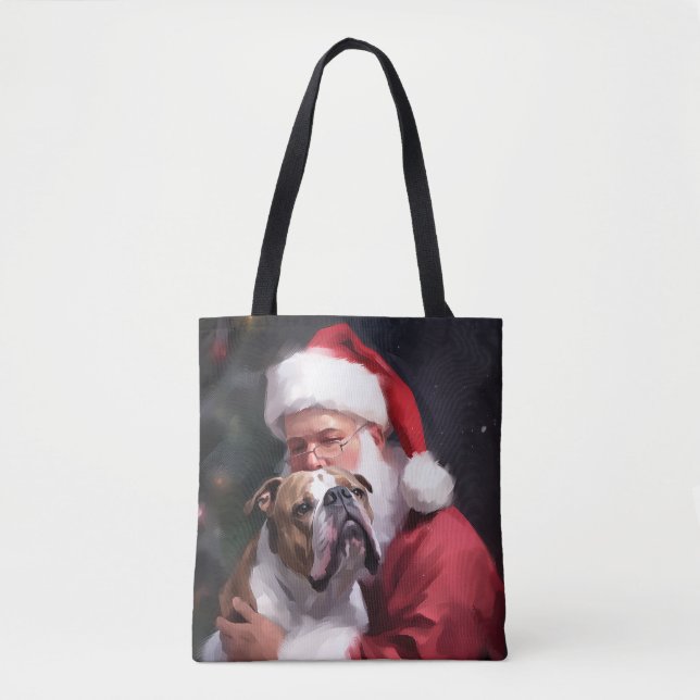 Bolso De Tela Pitbull Con Navidades Festividades De Santa Claus (Anverso)