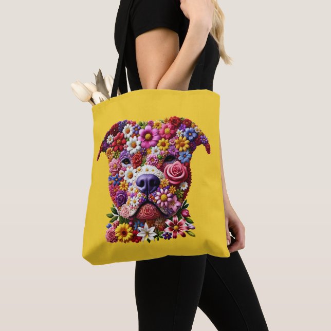 Bolso De Tela Pitbull Flower Face Dog Lover (Detalle)