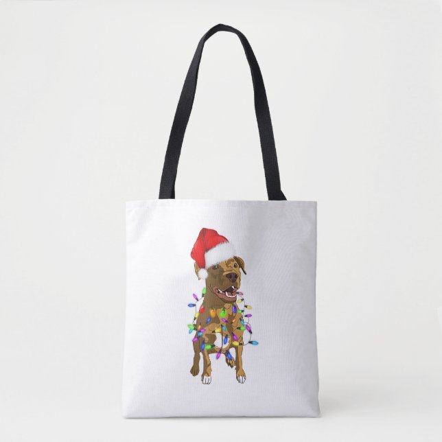 Bolso De Tela Pitbull Merry Christmas Tree Ilumina Funny Pajama  (Anverso)