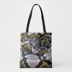 Bolso De Tela Pitón negro, amarillo y gris
