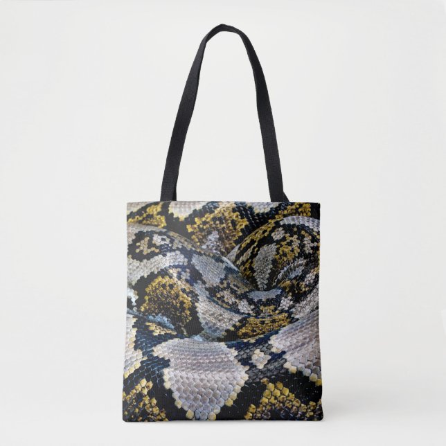 Bolso De Tela Pitón negro, amarillo y gris (Anverso)