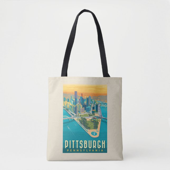 Bolso De Tela Pittsburgh, PA | Vista de ojos de pájaro (Anverso)
