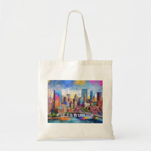 Bolso De Tela Pittsburgh Skyline Resumen de arte