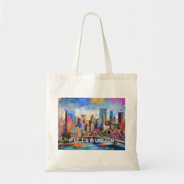 Bolso De Tela Pittsburgh Skyline Resumen de arte (Frente)