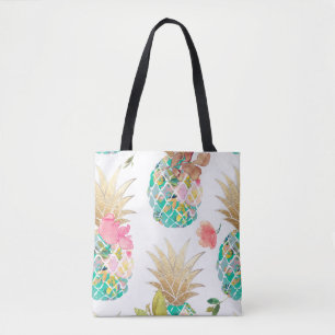 Bolso De Tela PixDezines Aloha Piña+Color de agua floral