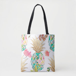 Bolso De Tela PixDezines Aloha Piña+Color de agua floral