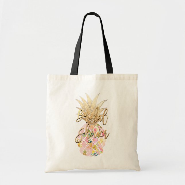 Bolso De Tela PixDezines Aloha Piña+Faux Gold+Aqua (Frente)