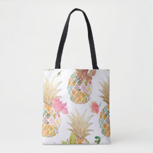 Bolso De Tela PixDezines Aloha Piña+Floral Acuarela