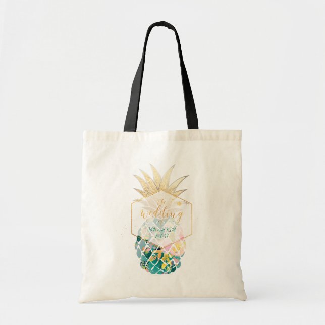 Bolso De Tela PixDezines Aloha Piña Hawaiana/Verde azulada (Frente)