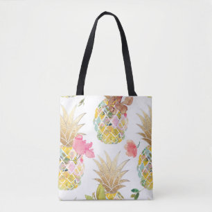 Bolso De Tela PixDezines Aloha Pineapple+acuarela floral