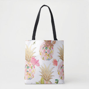 Bolso De Tela PixDezines Aloha Pineapple+acuarela floral
