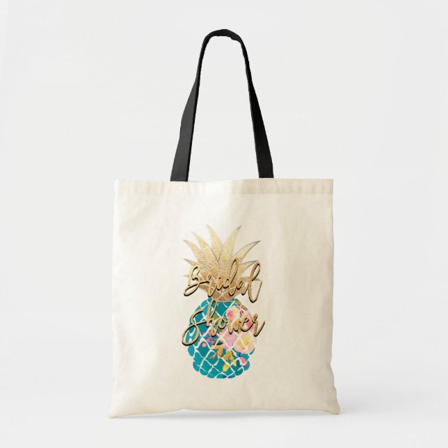 Bolso De Tela PixDezines Aloha Pineapple+Faux Gold+Aqua (Frente)